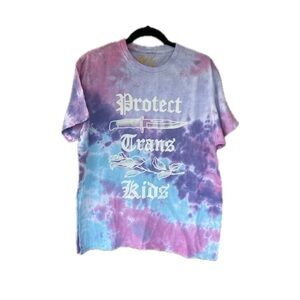 Protect Trans Kids Tie-Dye Short Sleeve Tee w/ Purple, Pink, & Blue